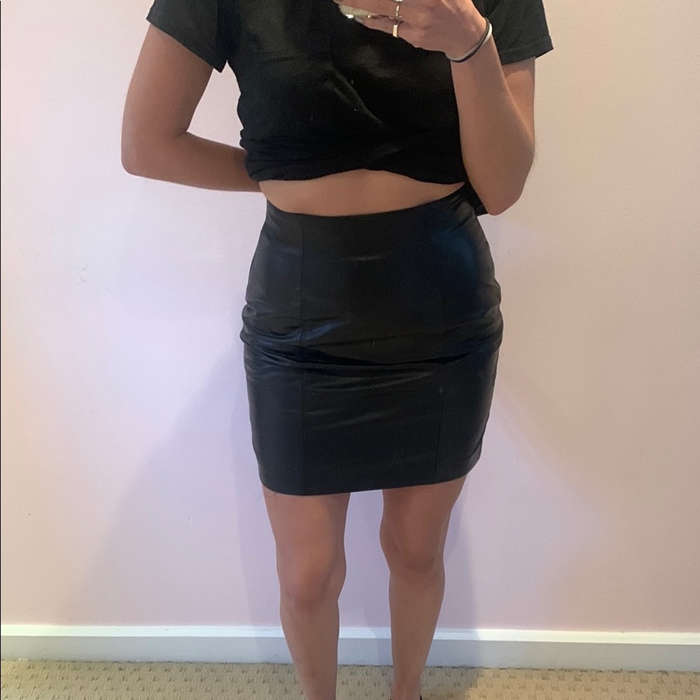 Tannery West Black Genuine Real Leather High Waist Mini Skirt